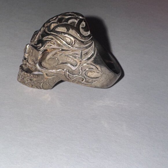 Sterling Silver Flame Skull Ring, Size 12 - Picture 4 of 15